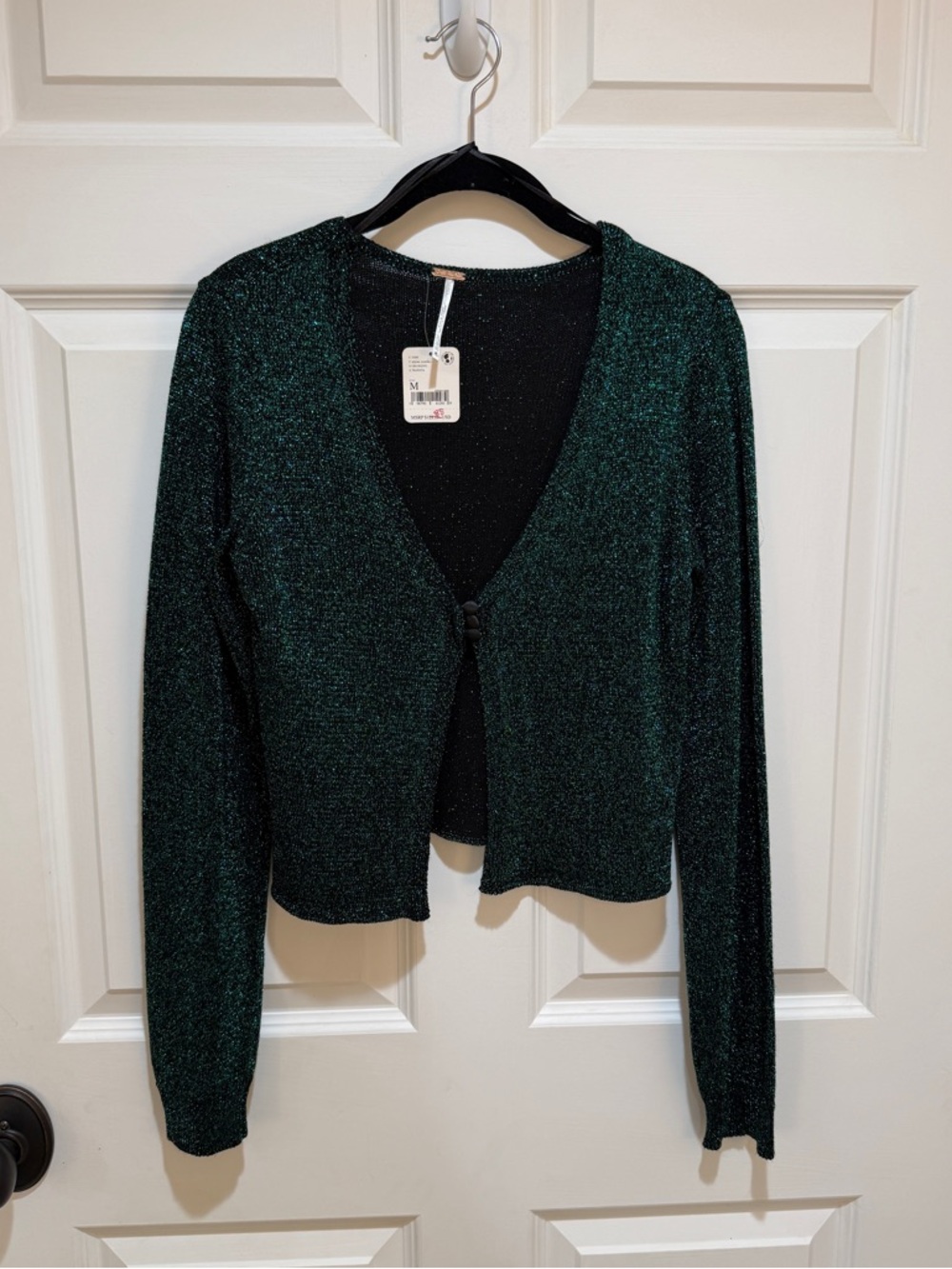 Free People Shimmery Dark Green V-Neck Cardigan